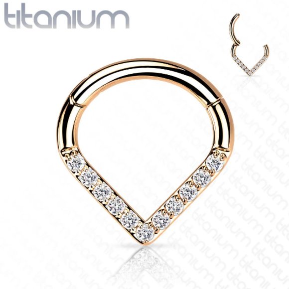 Implant Grade Titanium Hinged Segment Nose Ring Septum Hoop Ring Single Line CZ - Picture 9 of 9